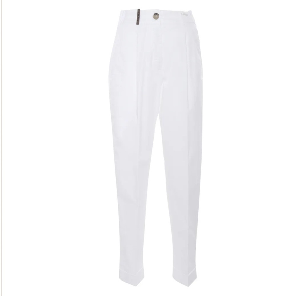 Peserico Classic Brushed Cotton Gabardine Trouser in White Size 40 EU 4 US